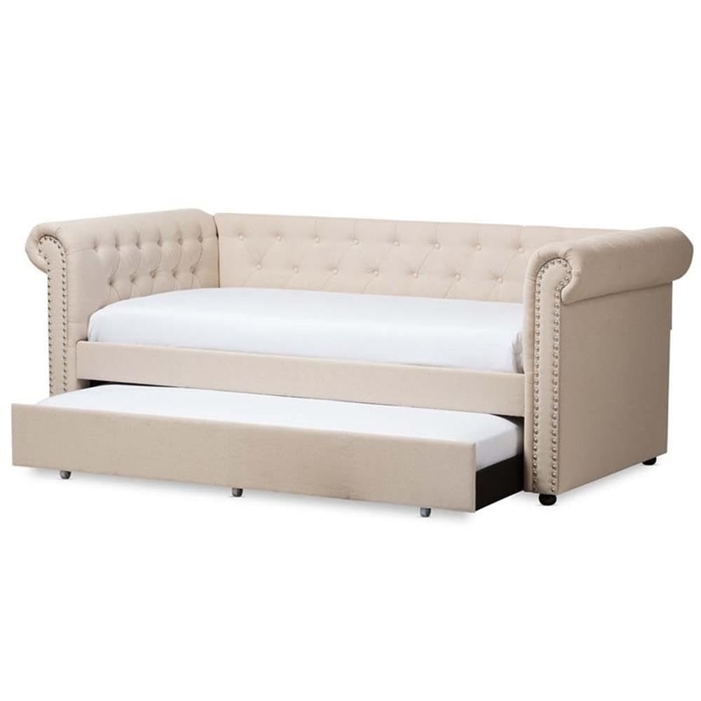 Light Beige Upholstered Twin Daybed with Trundle S50857