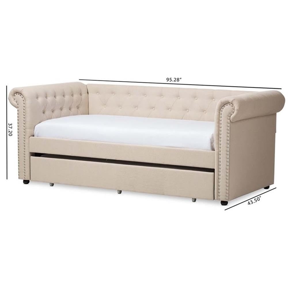Light Beige Upholstered Twin Daybed with Trundle S50857