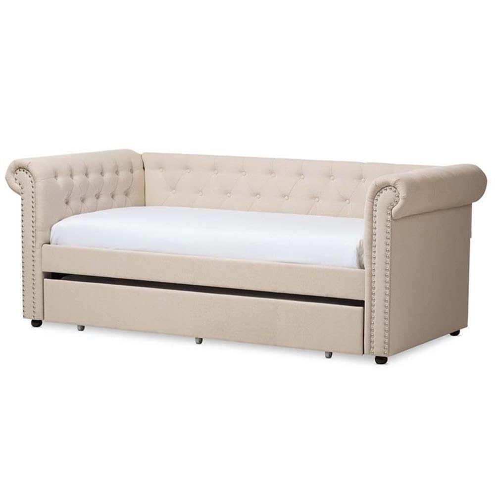 Light Beige Upholstered Twin Daybed with Trundle S50857