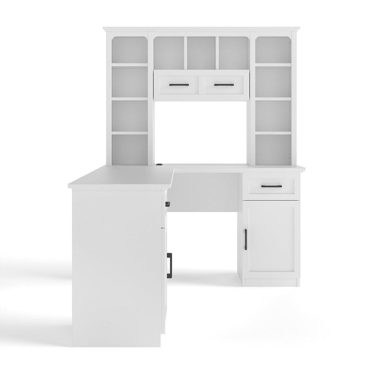 White L-Shaped Computer Desk with Hutch and Storage W576