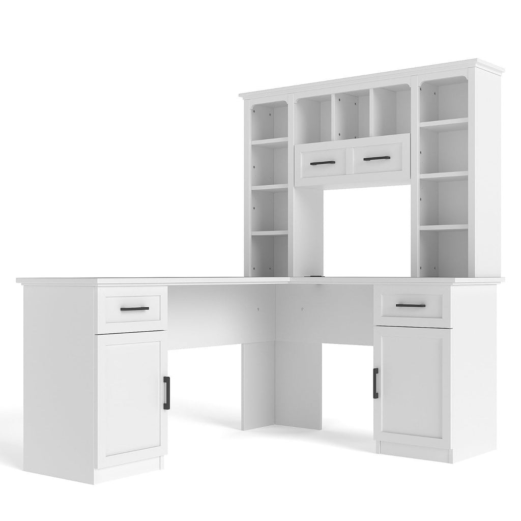 White L-Shaped Computer Desk with Hutch and Storage W576