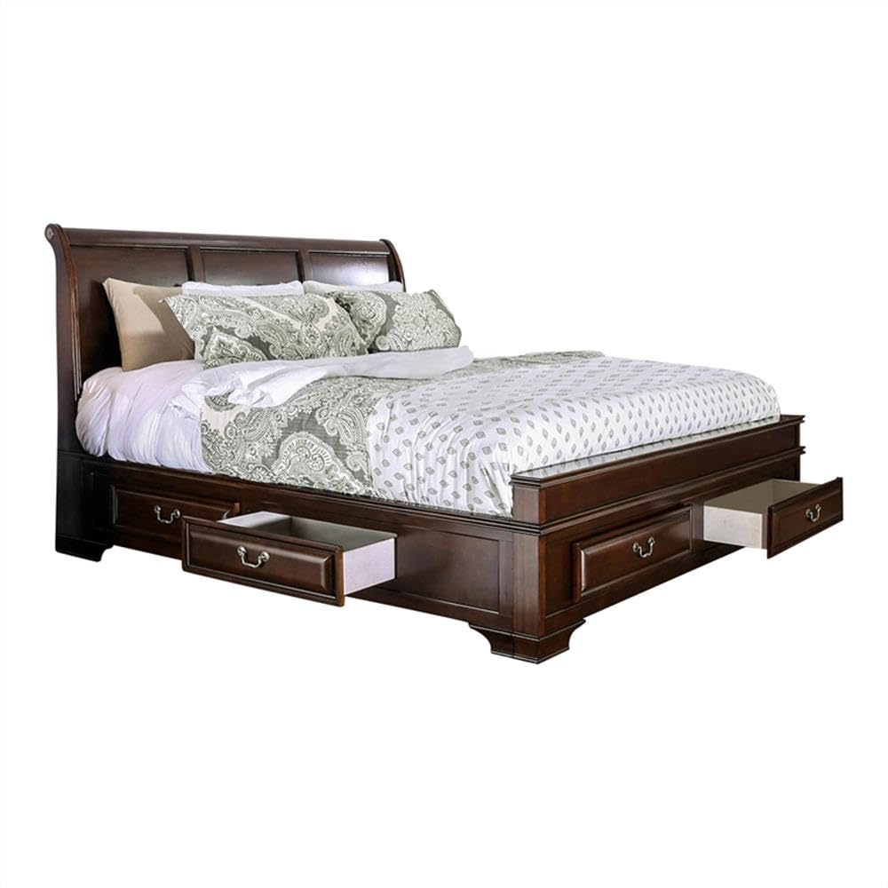 Brown Cherry California King Storage Bed with 4 Drawers M5240