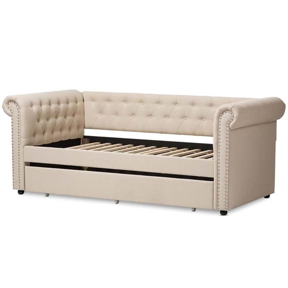 Light Beige Upholstered Twin Daybed with Trundle S50857