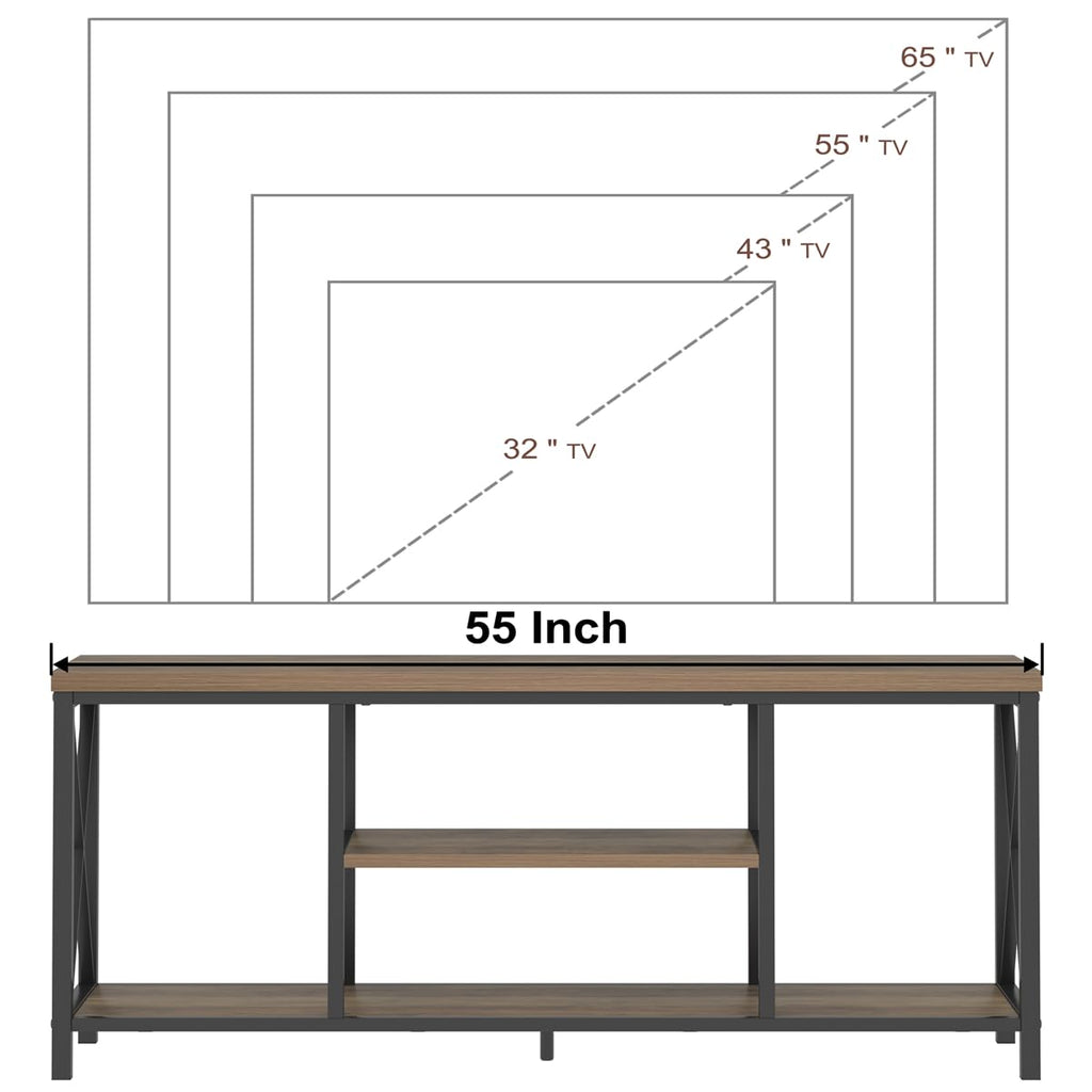 Oak 55 inch Wood and Metal TV Stand with Storage Shelves G20222