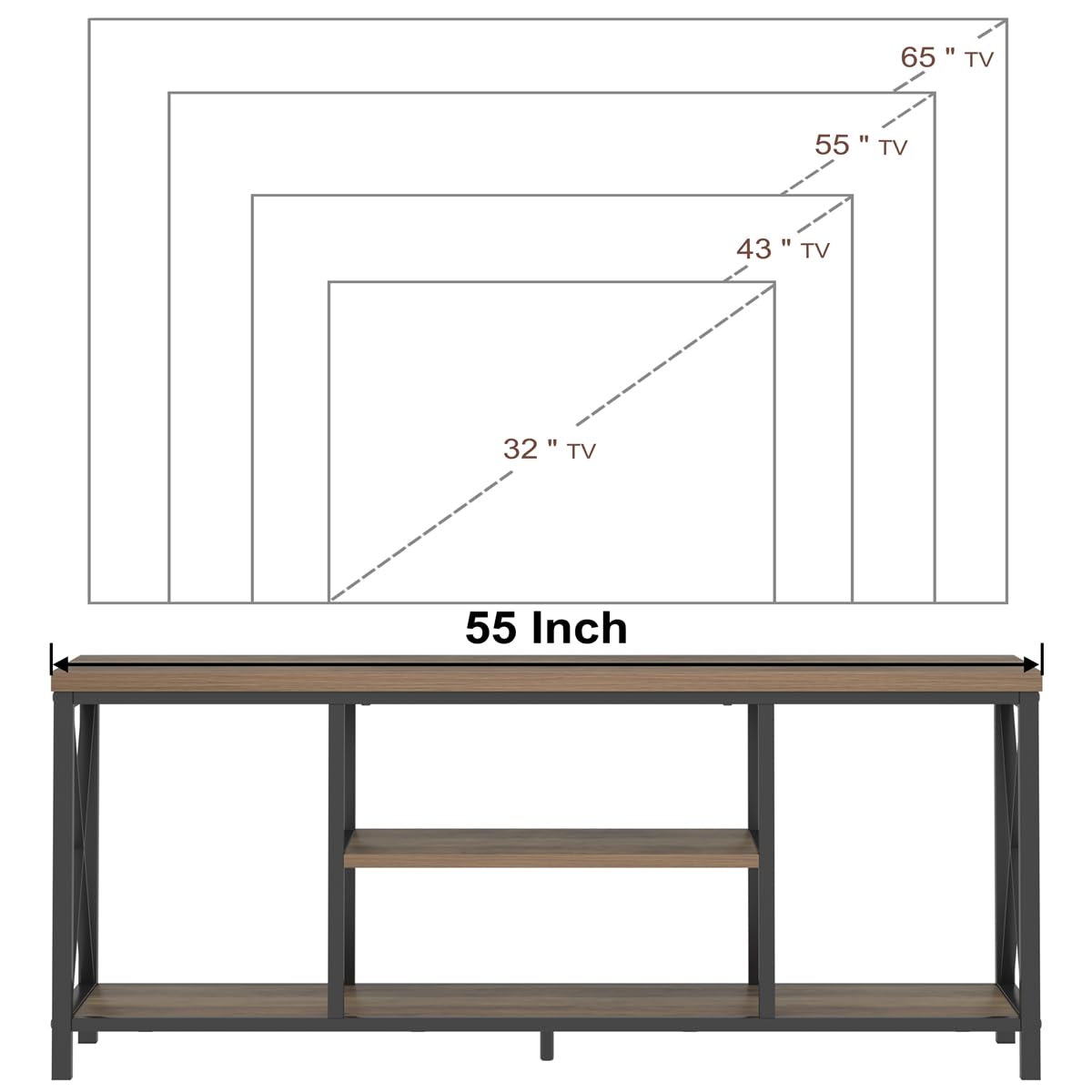Oak 55 inch Wood and Metal TV Stand with Storage Shelves G20222