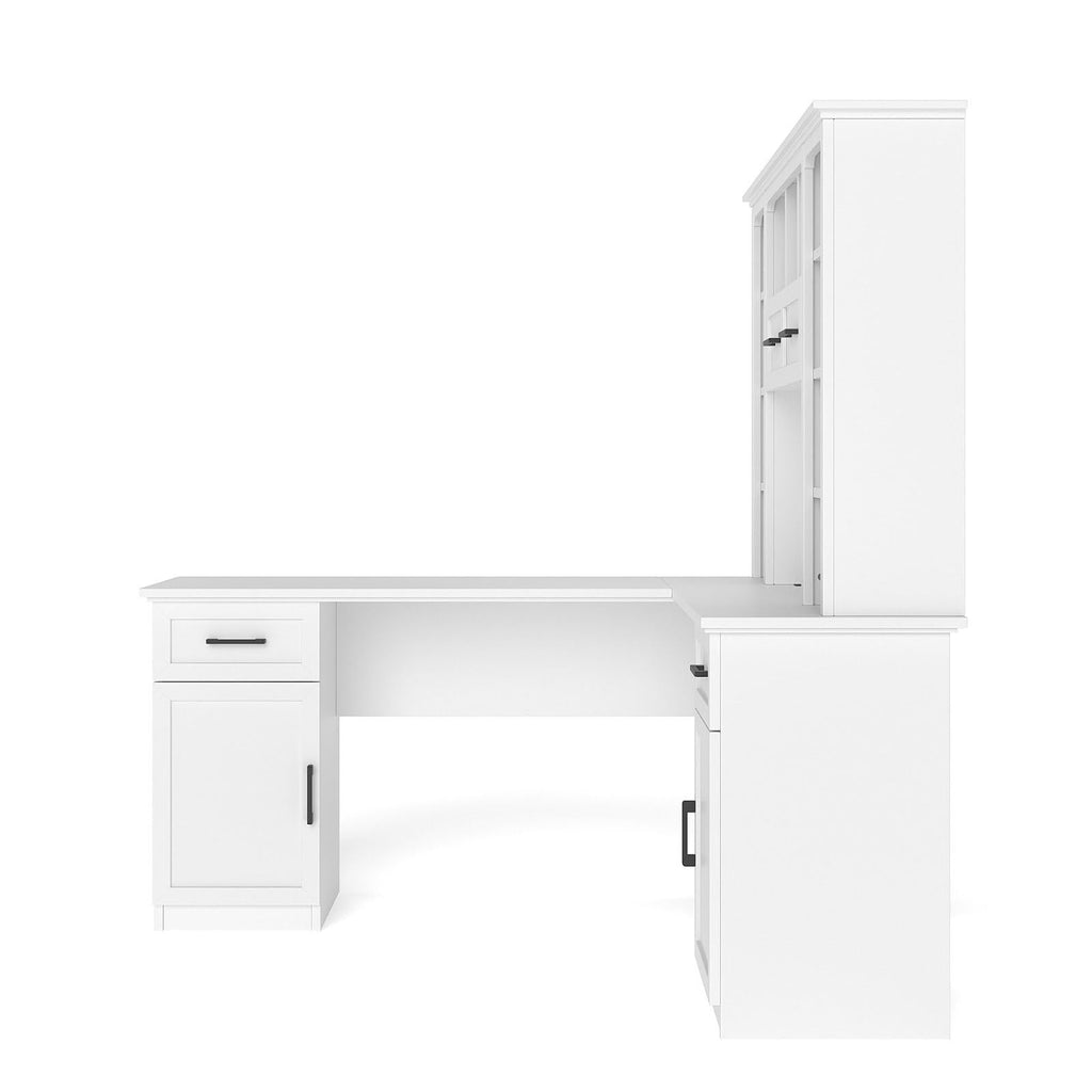 White L-Shaped Computer Desk with Hutch and Storage W576