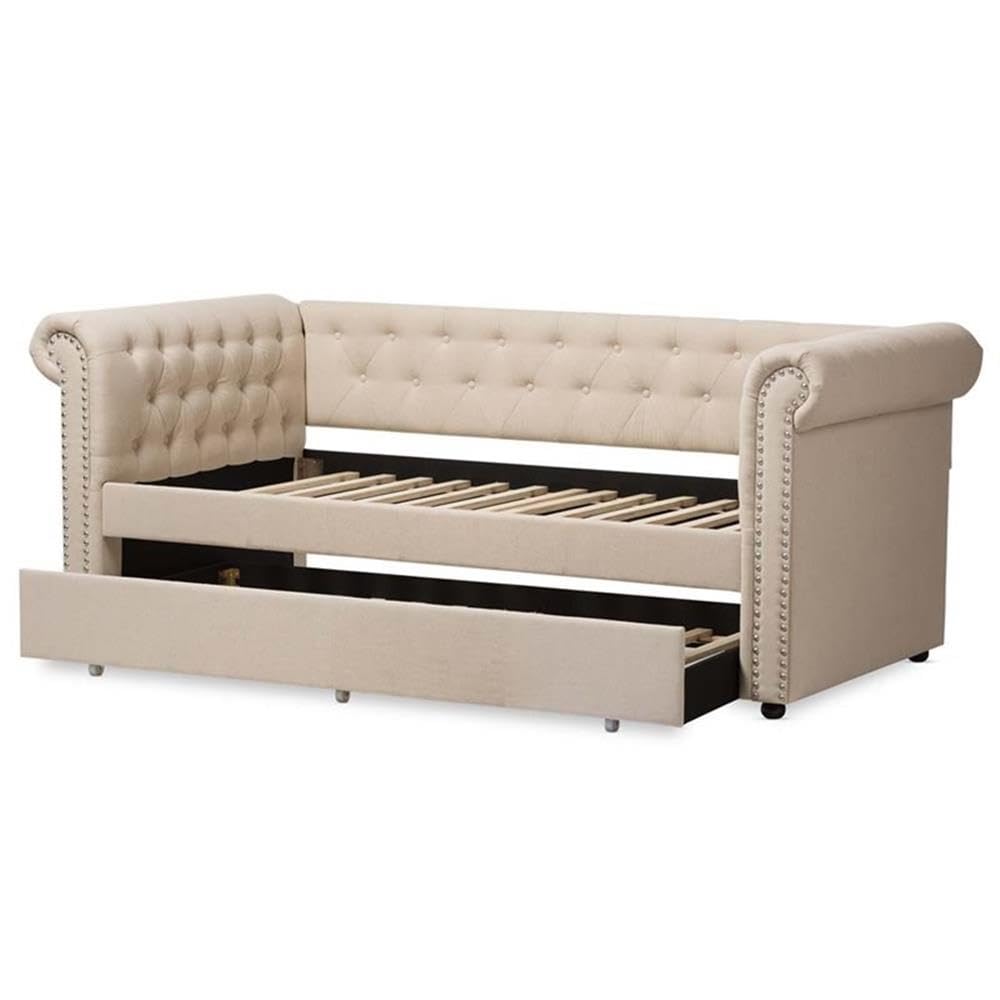 Light Beige Upholstered Twin Daybed with Trundle S50857
