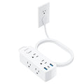 Flat Plug Power Strip with 5 FT Extension Cord, 6 Outlets 3 USB Ports, White W6983