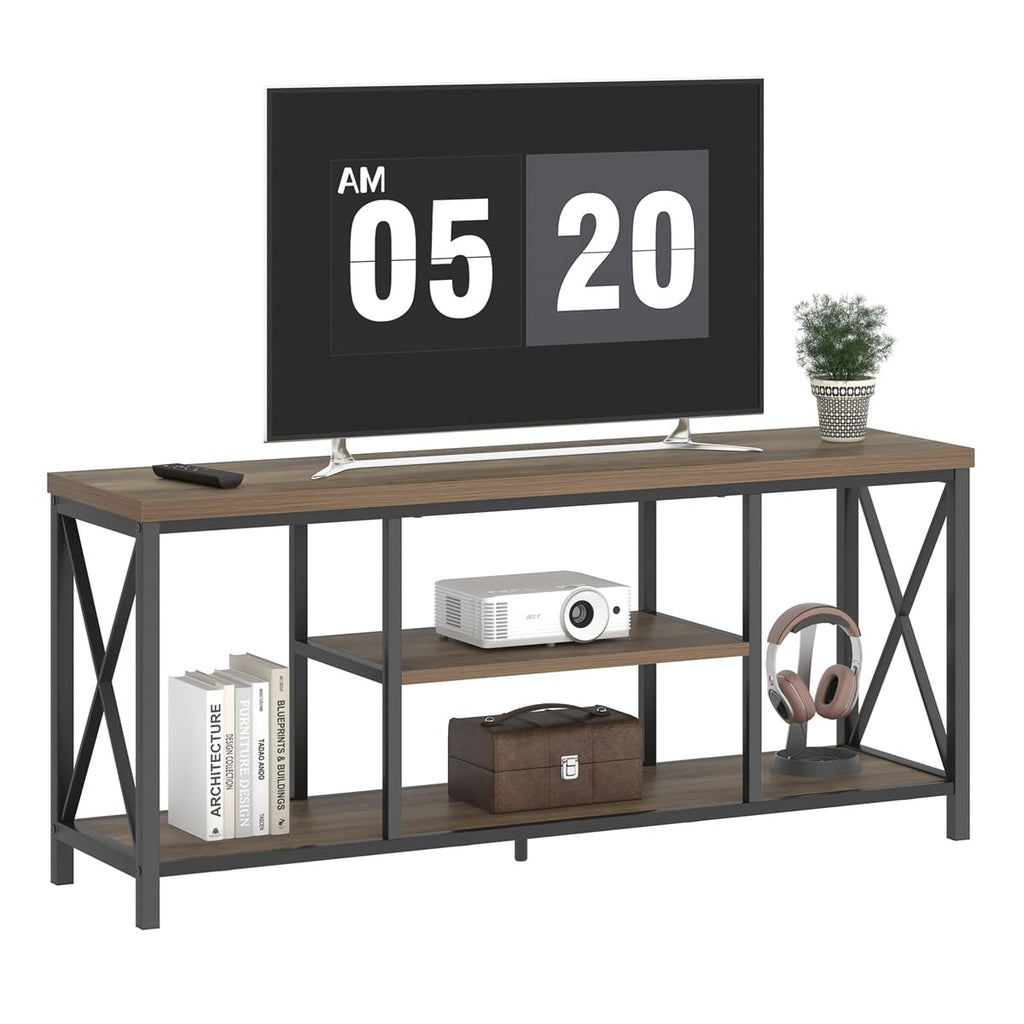 Oak 55 inch Wood and Metal TV Stand with Storage Shelves G20222