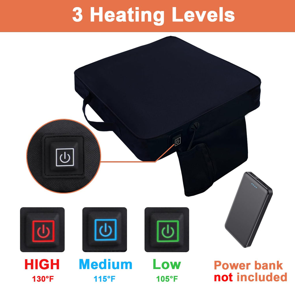 Black 2 Pack Heated Stadium Seat Cushions N623