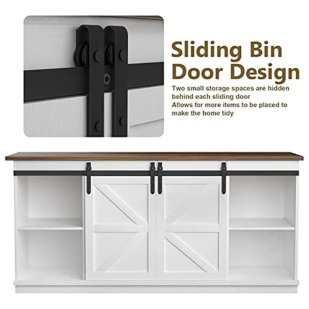 65 Inch TV Stand with Sliding Barn Doors and Storage Cabinets B54222