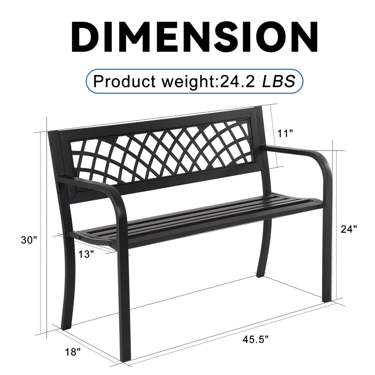 4 Feet Heavy-Duty Metal Patio Bench with Backrest Armrests Q1372
