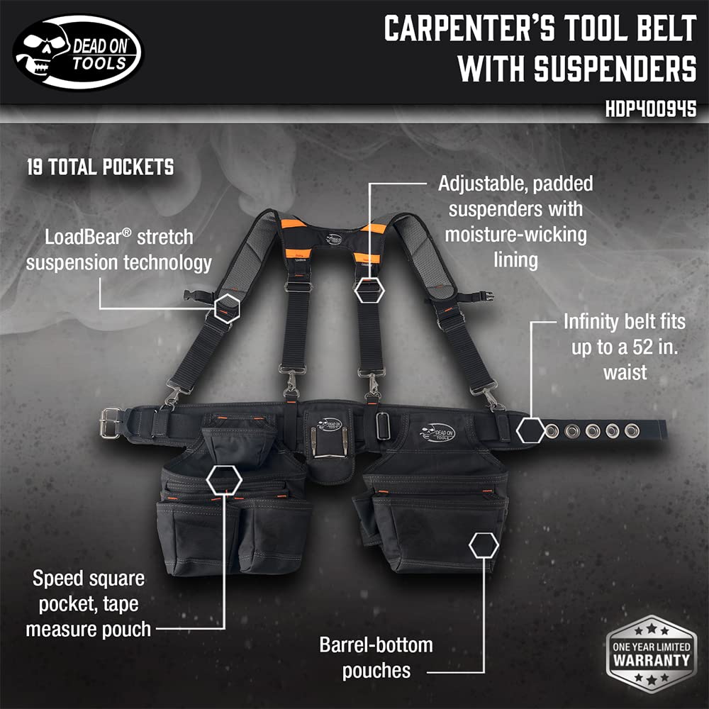 Black 1680 Denier Poly Carpenter’s Tool Belt with Suspenders D1234