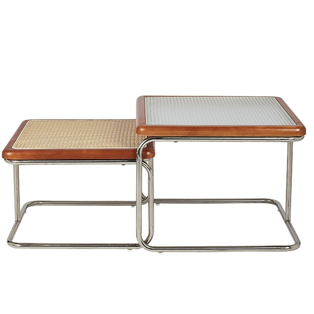 Mid Century Modern Coffee Table Set of 2 Square Metal Base M38613