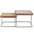 Mid Century Modern Coffee Table Set of 2 Square Metal Base M38613