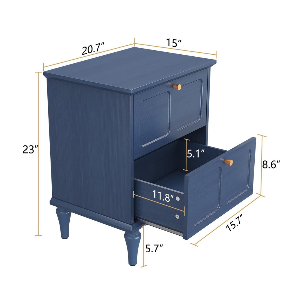 Blue Wood Nightstands Set of 2 with 2 Drawers M59374