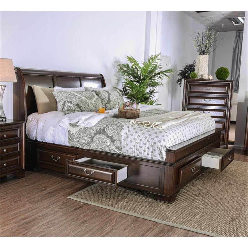 Brown Cherry California King Storage Bed with 4 Drawers M5240