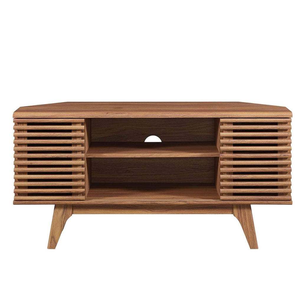 46 in Walnut Corner TV Stand with Sliding Doors W850