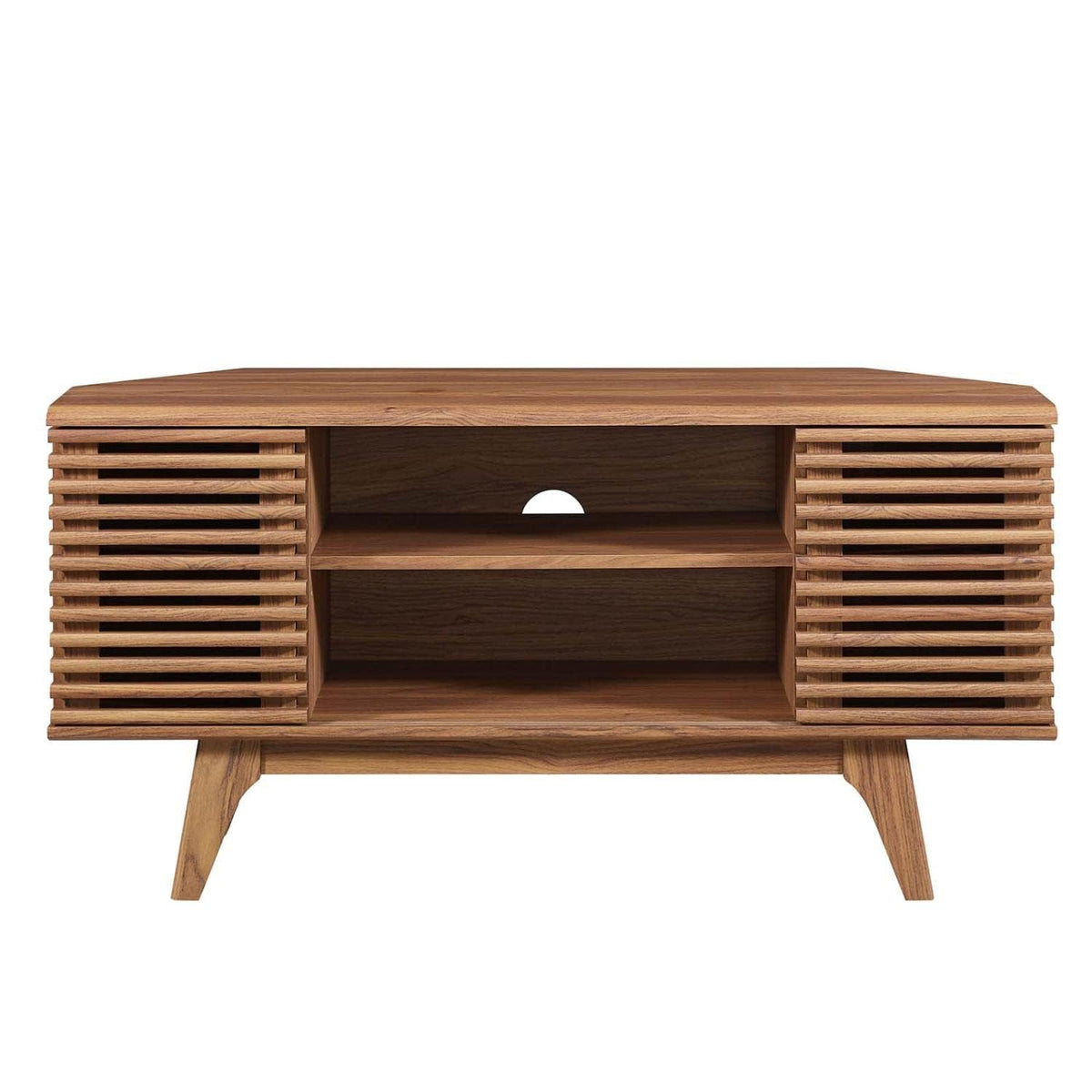 46 in Walnut Corner TV Stand with Sliding Doors W850