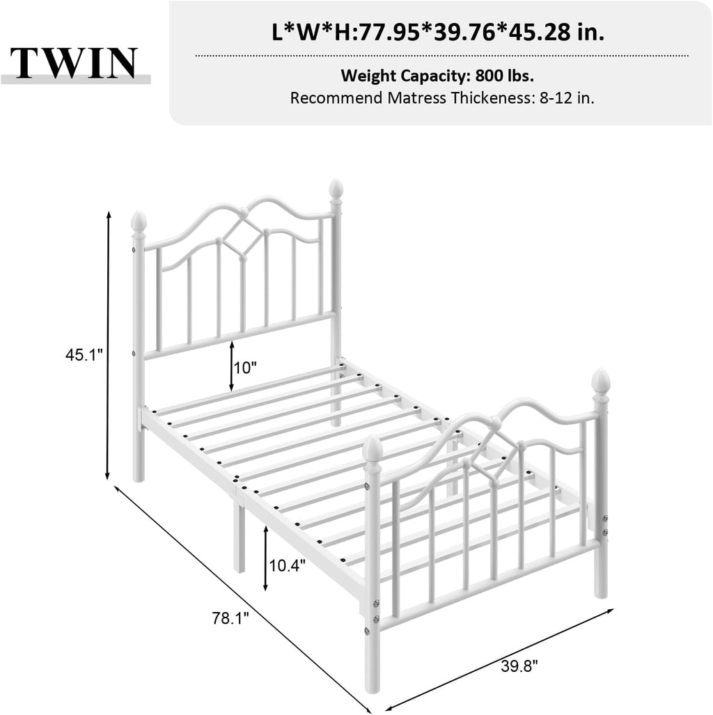 White Twin Metal Bed Frame with Headboard and Footboard X7743