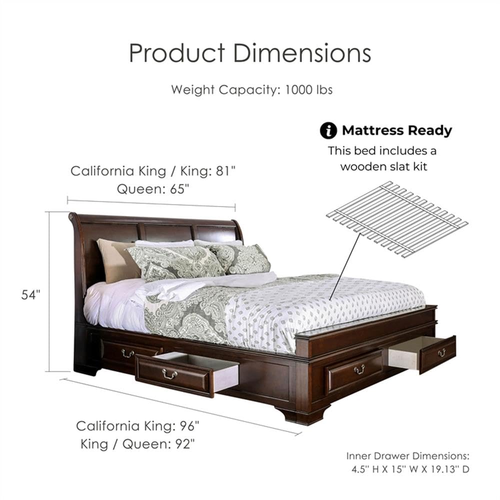Brown Cherry California King Storage Bed with 4 Drawers M5240