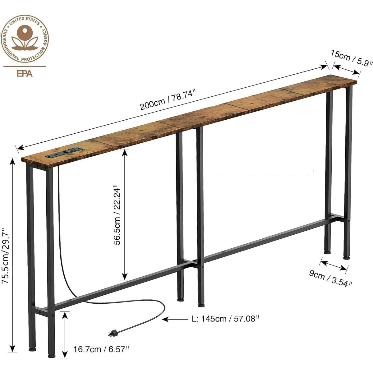 78" Narrow Console Sofa Table with Power Outlets & 2 USB Ports Y345