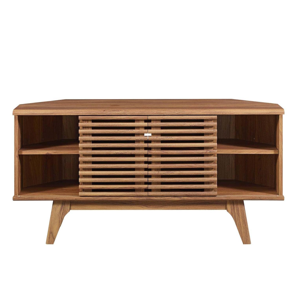46 in Walnut Corner TV Stand with Sliding Doors W850