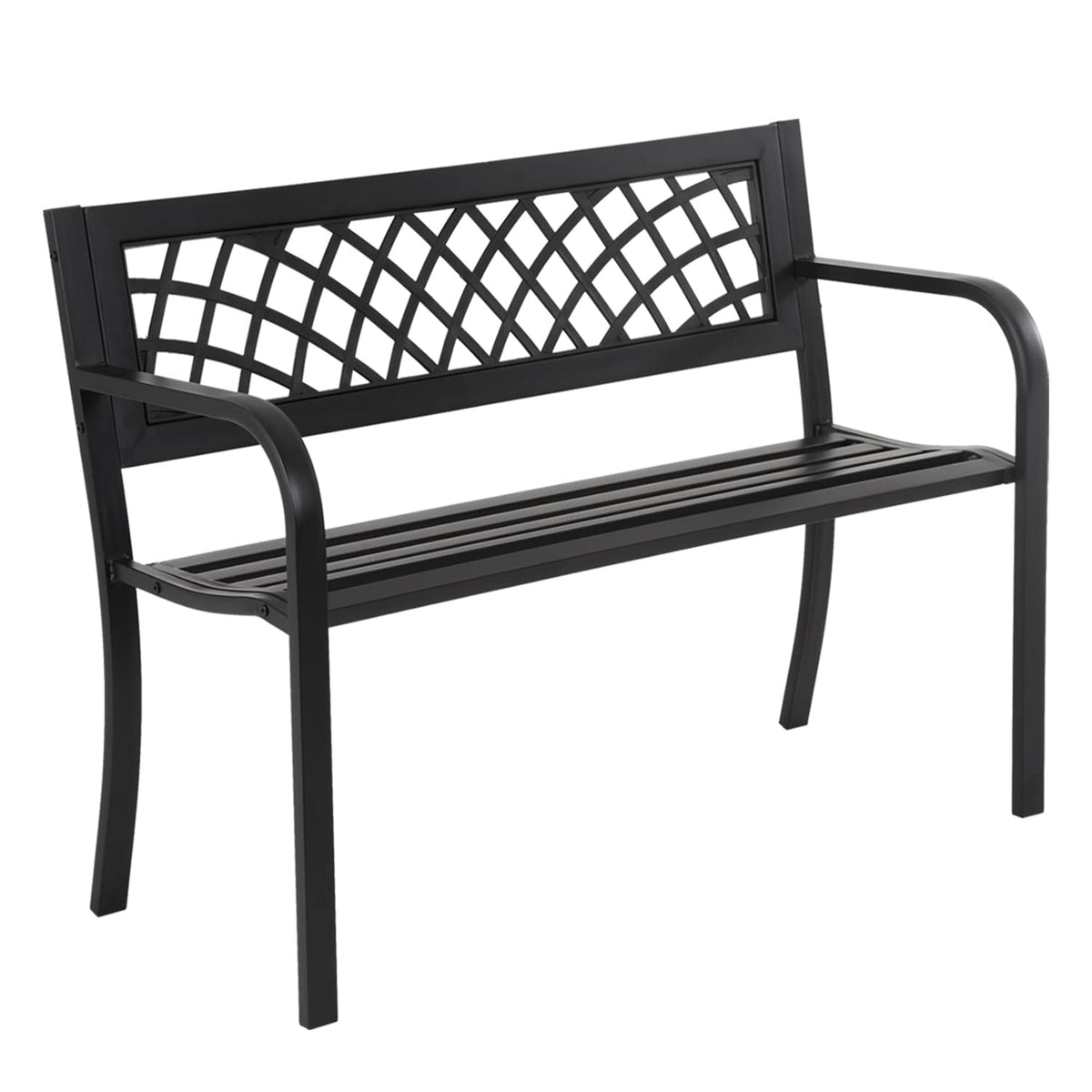 4 Feet Heavy-Duty Metal Patio Bench with Backrest Armrests Q1372