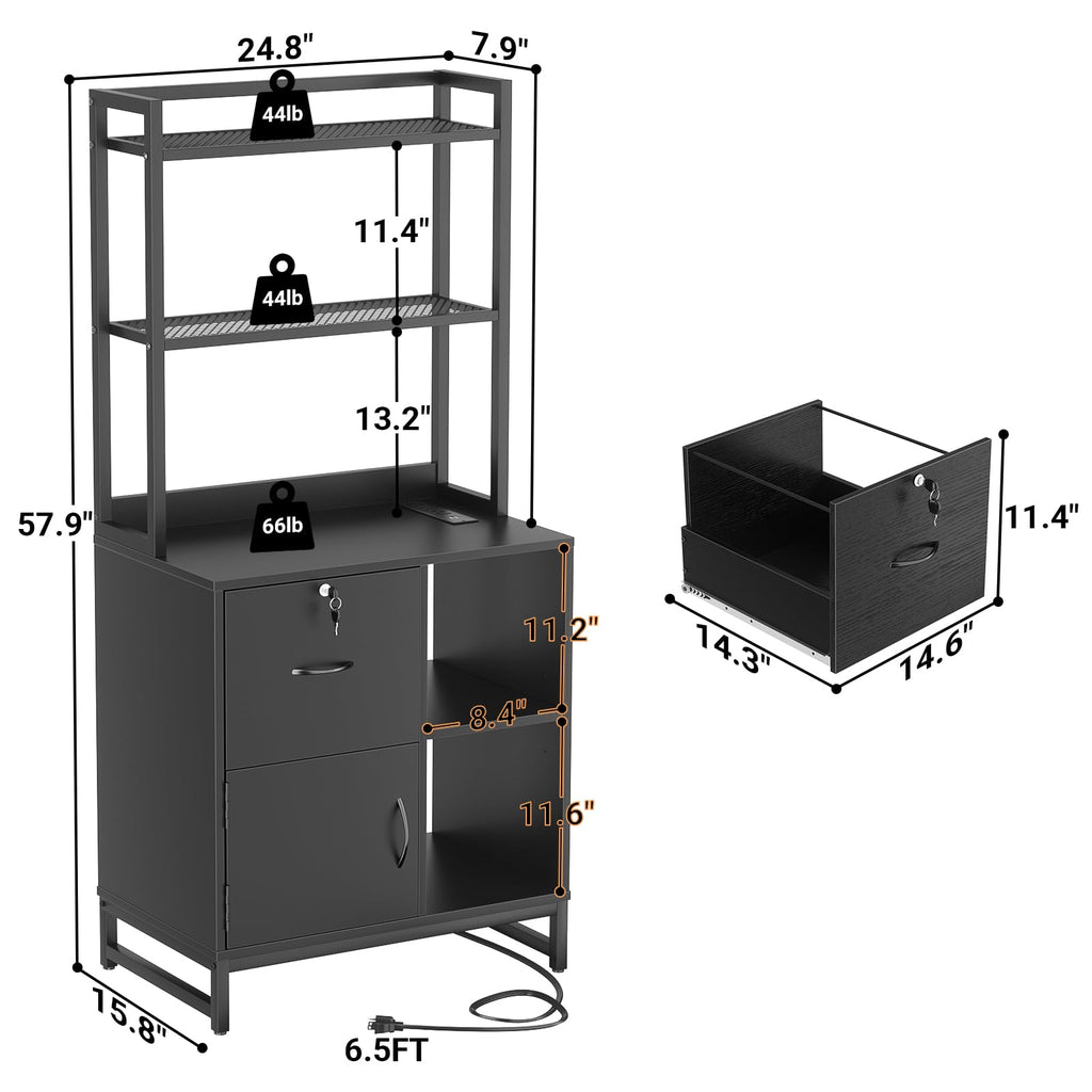 Black Vertical Filing Cabinet with Bookshelf P30476