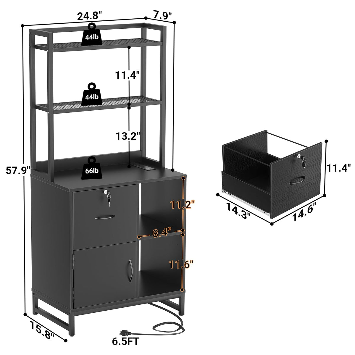 Black Vertical Filing Cabinet with Bookshelf P30476