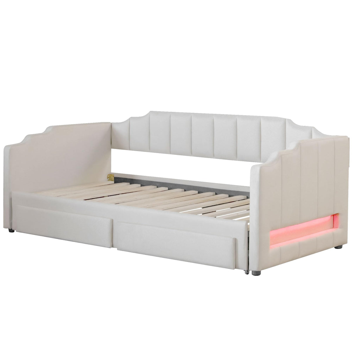 Twin XL to King Extendable Upholstered Daybed Frame with 2 Storage Drawers M9477