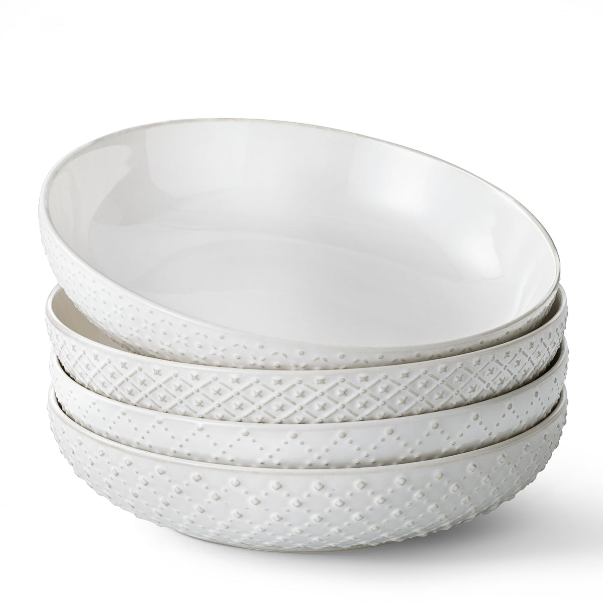 8.5" Ceramic Pasta Bowls Set of 4, 30 oz Soft White J944654