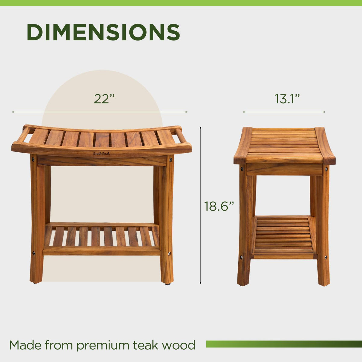 22" Teak Wood Shower Bench with Shelf & Handles Q5296