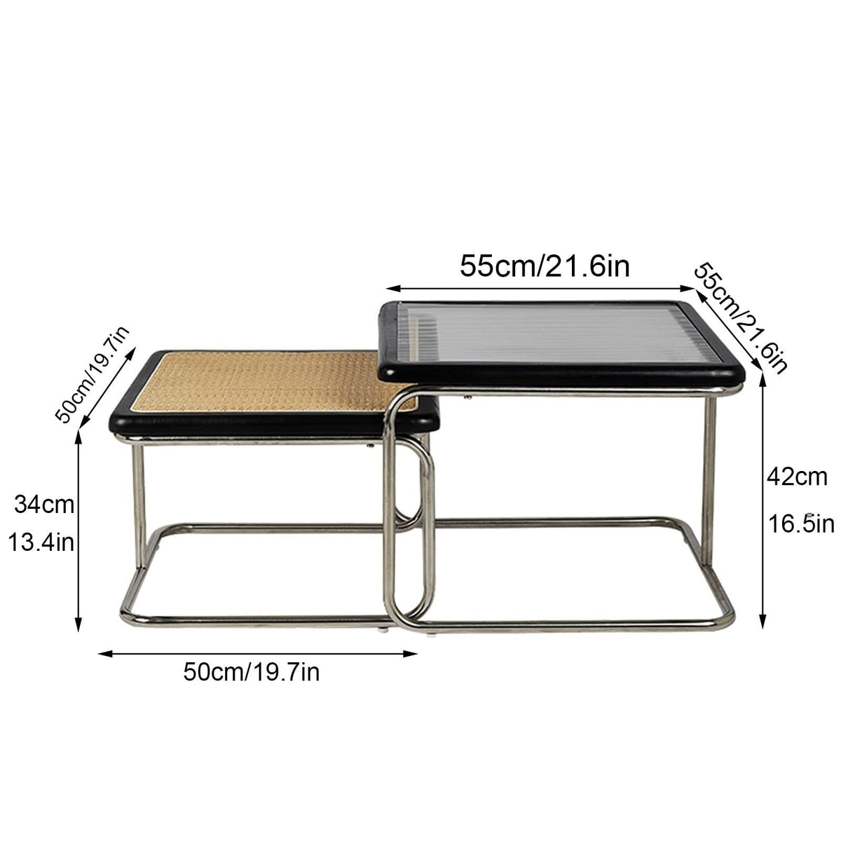 Mid Century Modern Coffee Table Set of 2 Square Metal Base M38613