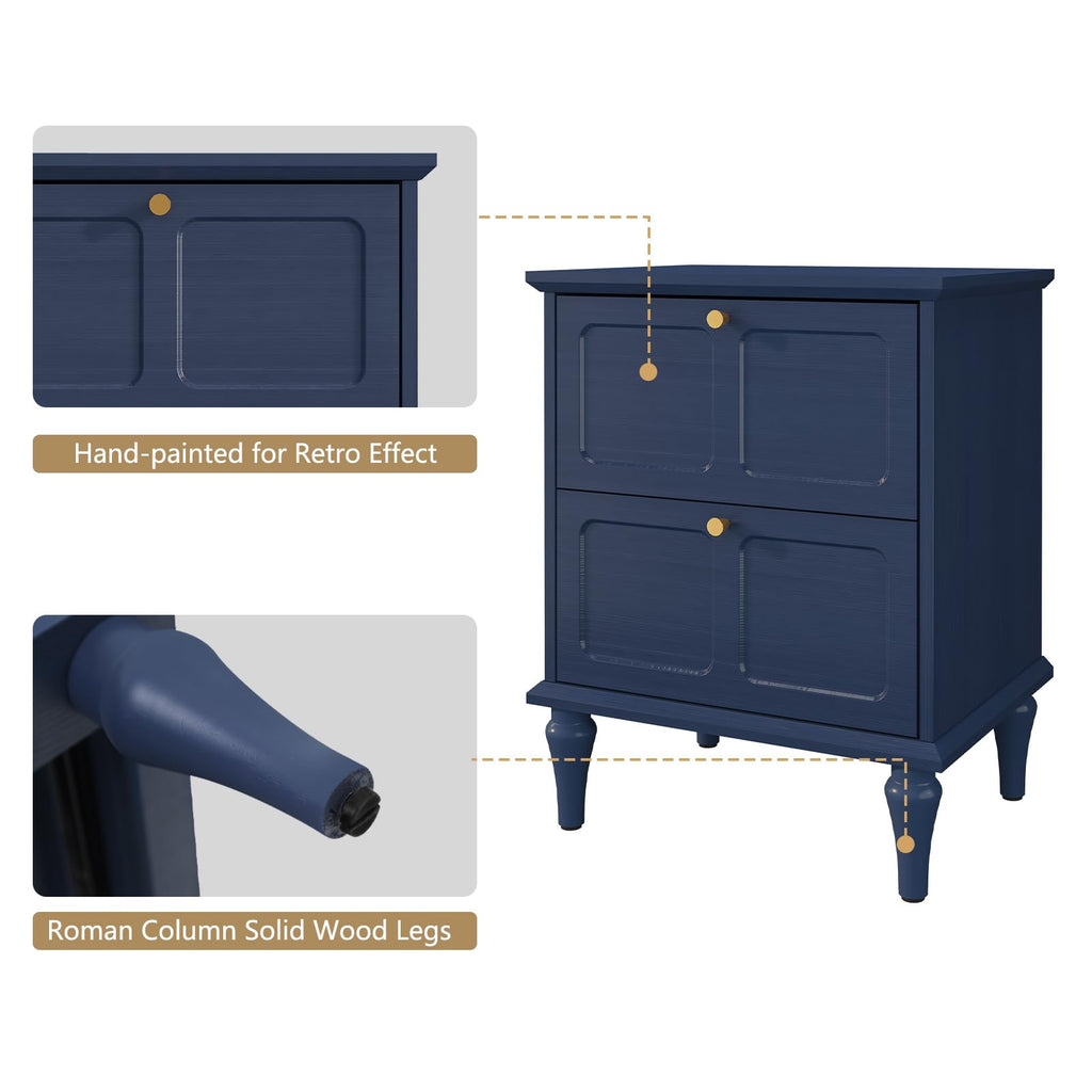Blue Wood Nightstands Set of 2 with 2 Drawers M59374