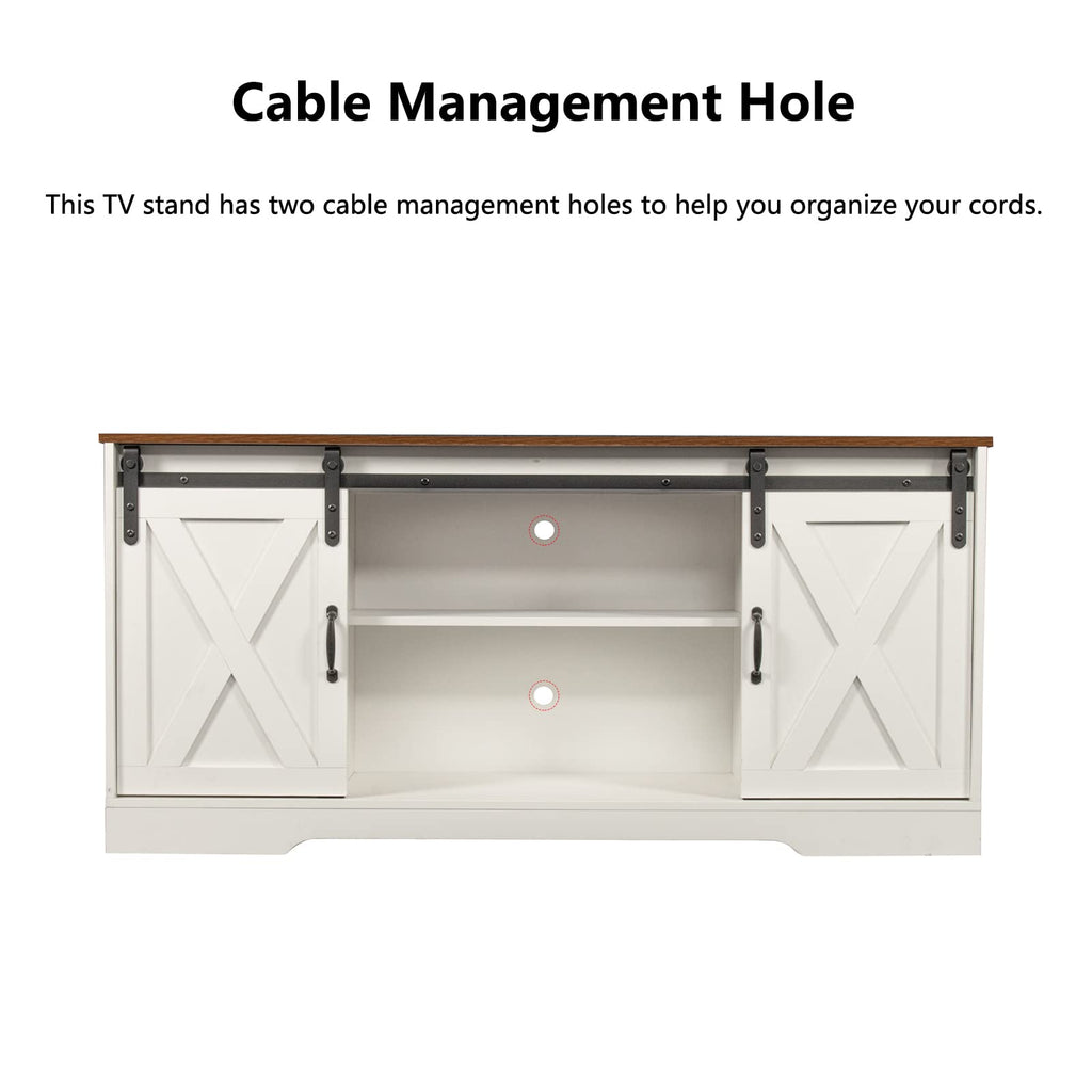 65 Inch TV Stand with Sliding Barn Doors and Storage Cabinets B54222