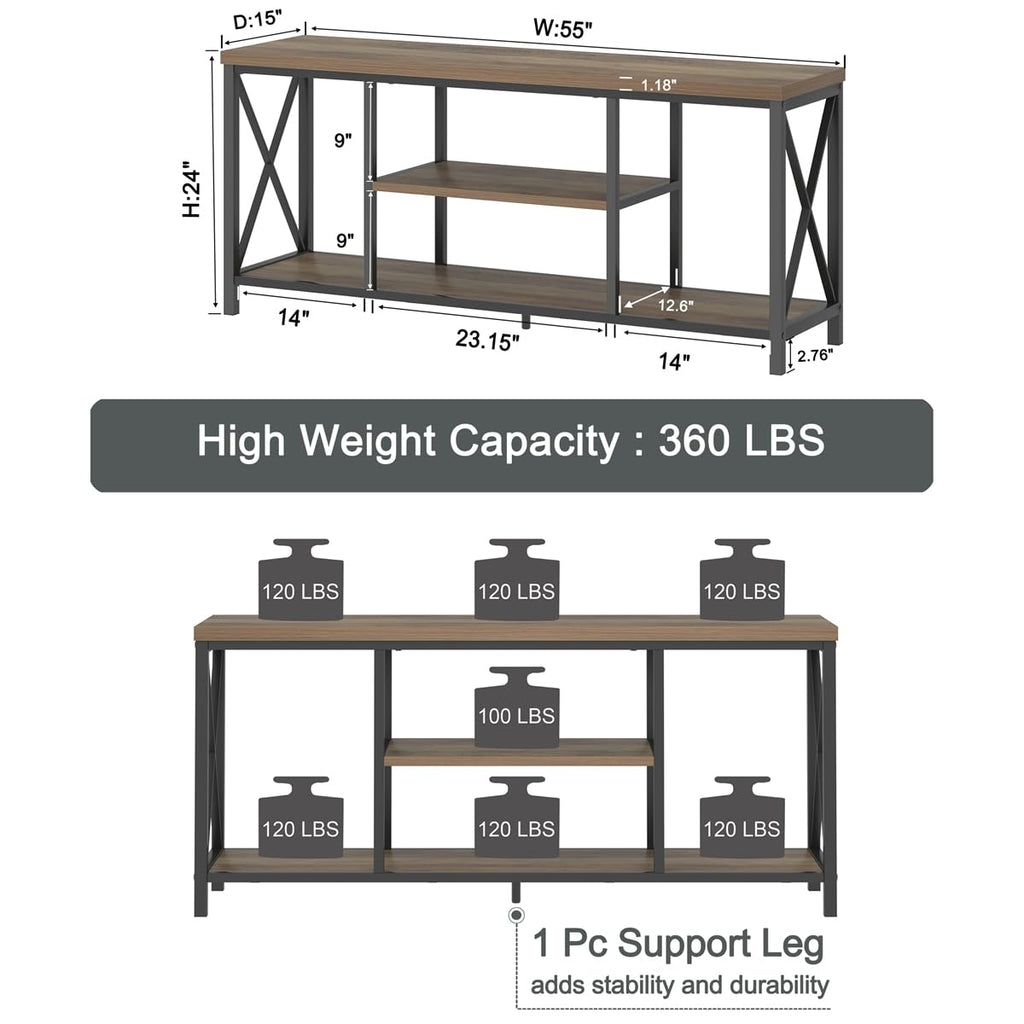 Oak 55 inch Wood and Metal TV Stand with Storage Shelves G20222