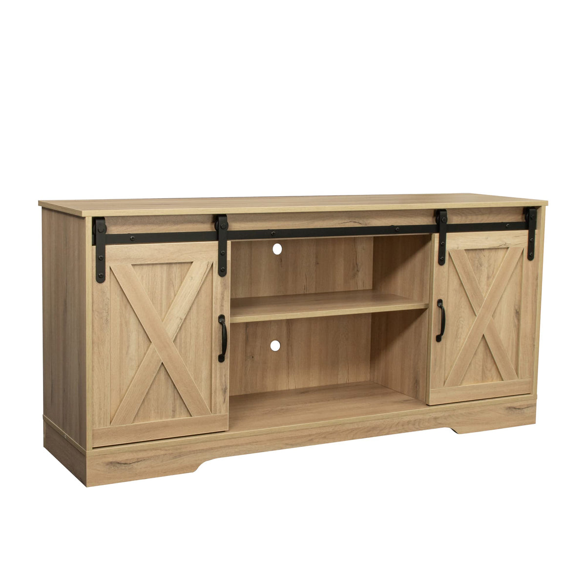 Sliding Barn Door Wood TV Stand with Adjustable Shelves D68330