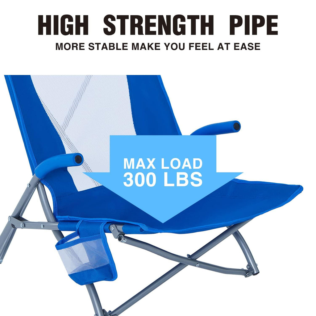 2 Pack Low Beach Lounge Chair with Cup Holder & Carry Bag O661679