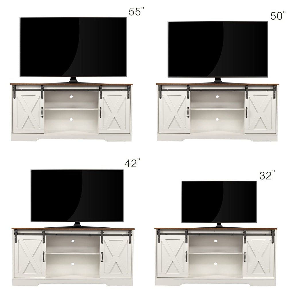 65 Inch TV Stand with Sliding Barn Doors and Storage Cabinets B54222