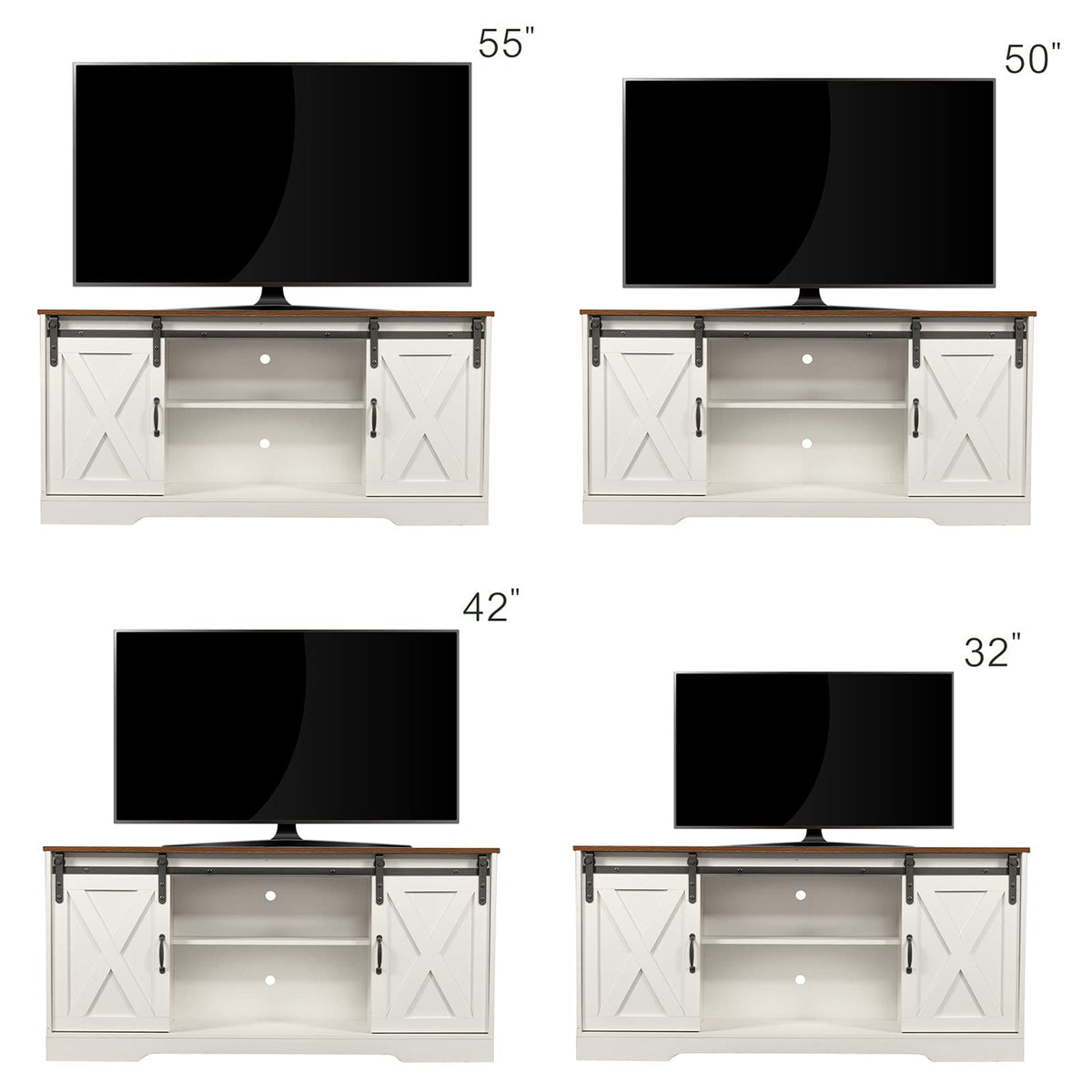 65 Inch TV Stand with Sliding Barn Doors and Storage Cabinets B54222