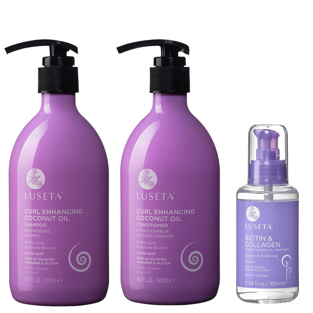 Curly Hair Shampoo and Conditioner Set with Biotin Hair Oil G9671