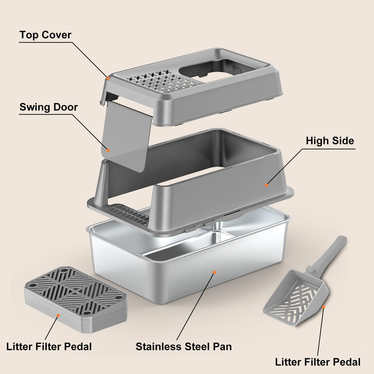 Extra Large Stainless Steel Litter Box with Lid T21202