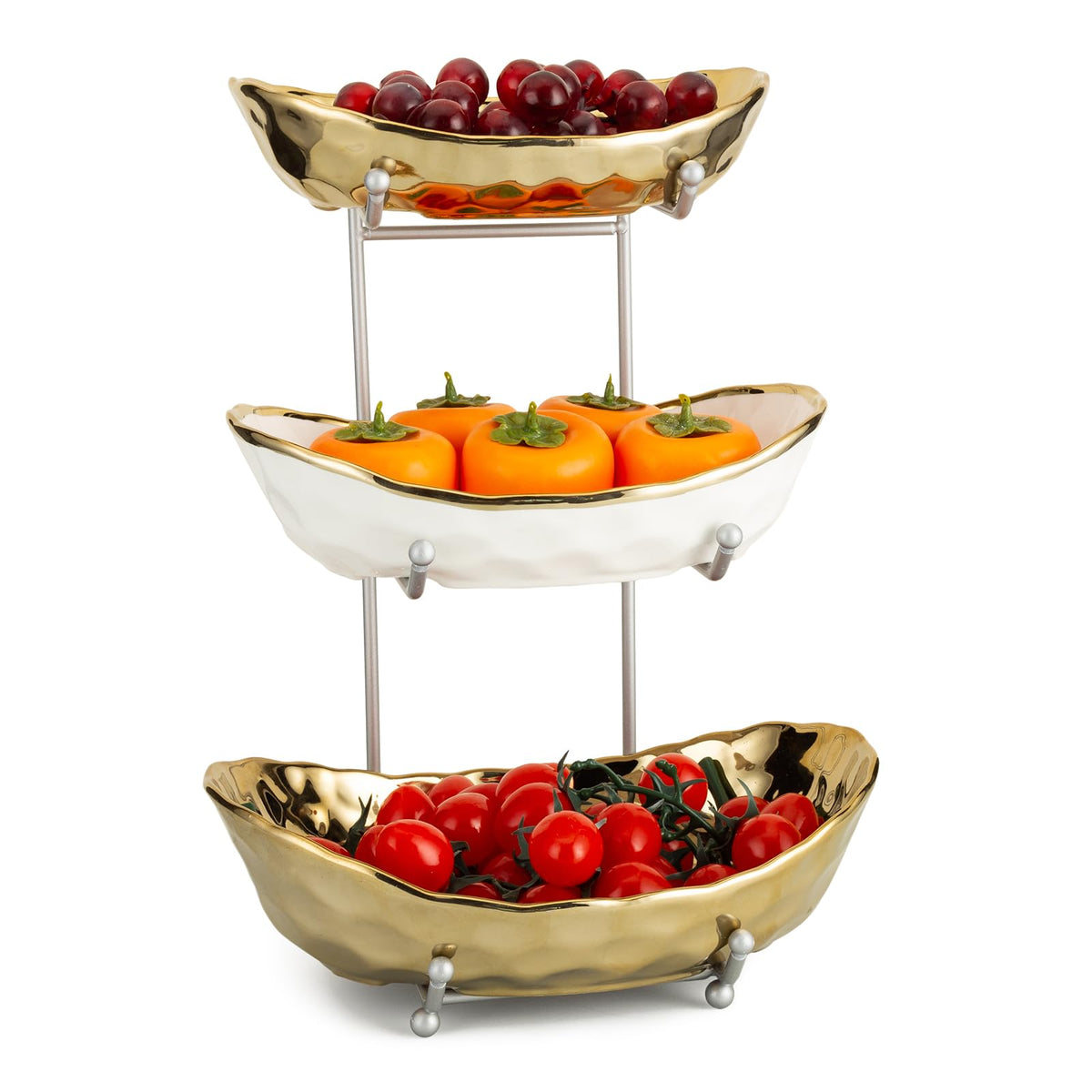 3 Tier Ceramic Serving Bowls with Metal Stand M445