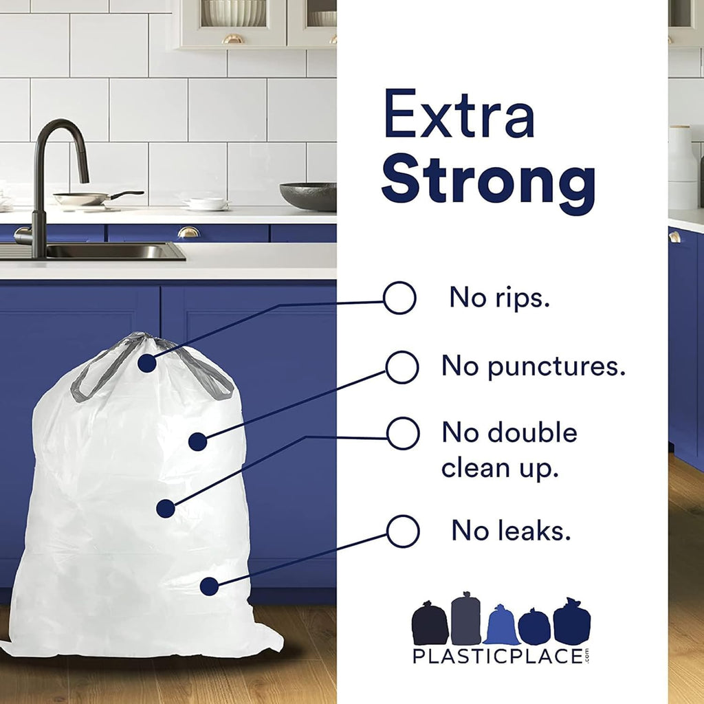 White 8-9 Gallon Drawstring Trash Bags, 100 Count T197370