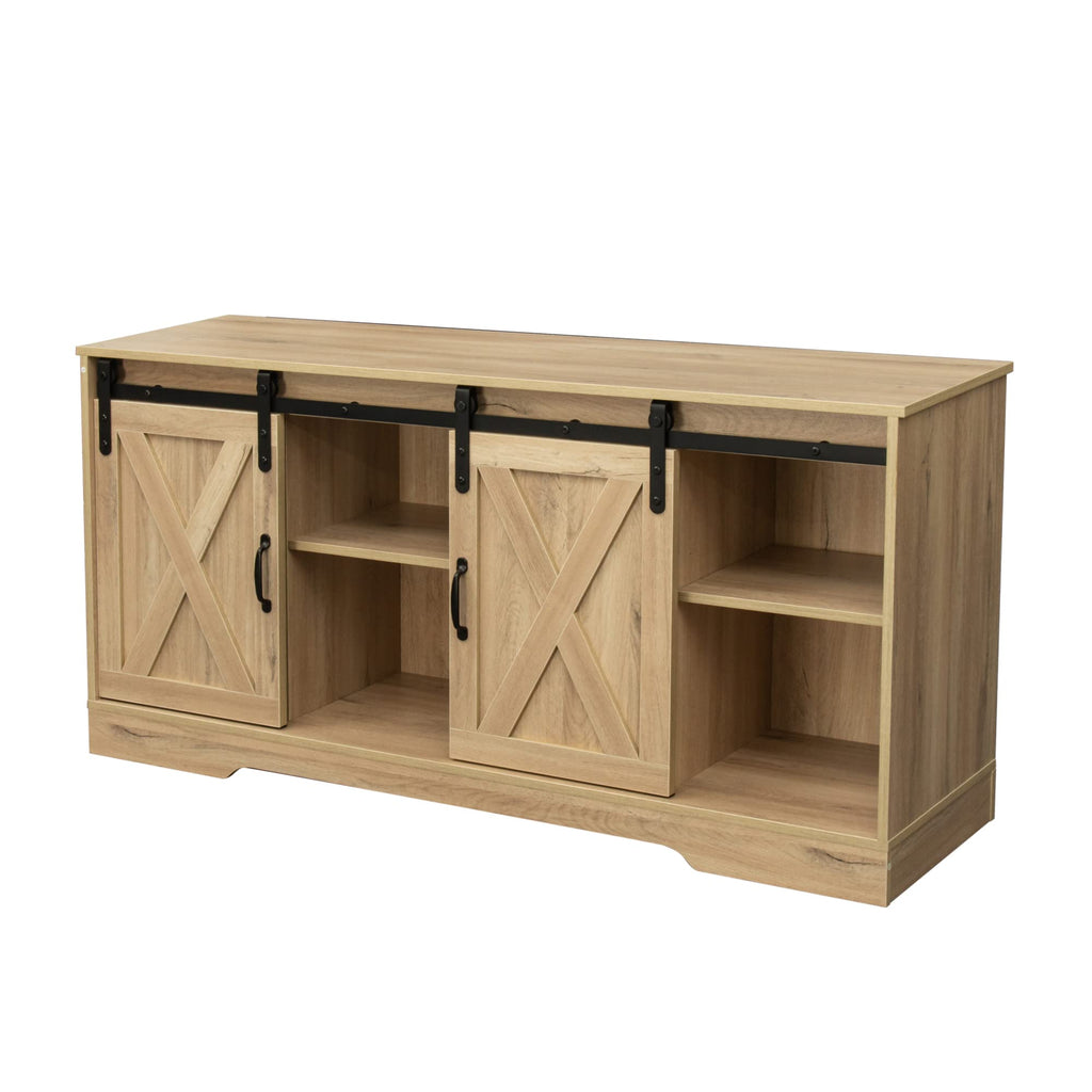 Sliding Barn Door Wood TV Stand with Adjustable Shelves D68330