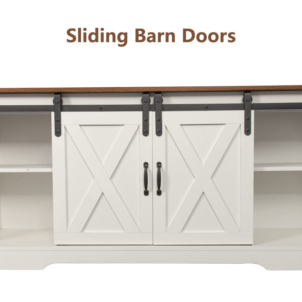 65 Inch TV Stand with Sliding Barn Doors and Storage Cabinets B54222