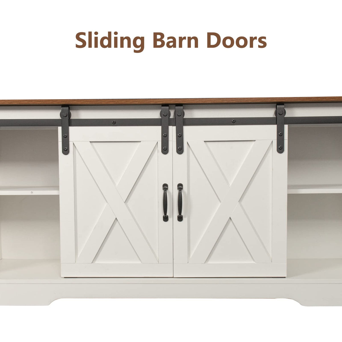 65 Inch TV Stand with Sliding Barn Doors and Storage Cabinets B54222