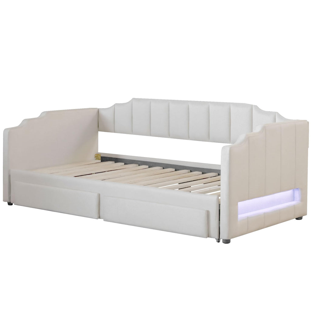 Twin XL to King Extendable Upholstered Daybed Frame with 2 Storage Drawers M9477