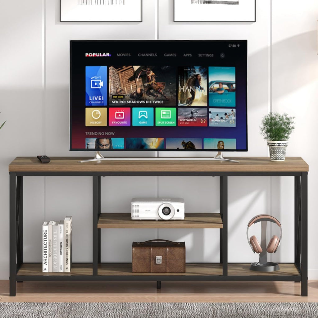 Oak 55 inch Wood and Metal TV Stand with Storage Shelves G20222